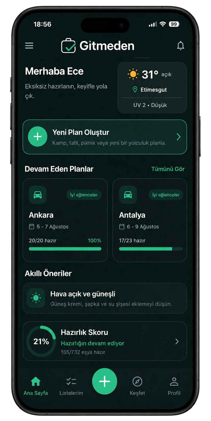 Gitmeden karanlık mod ekranı