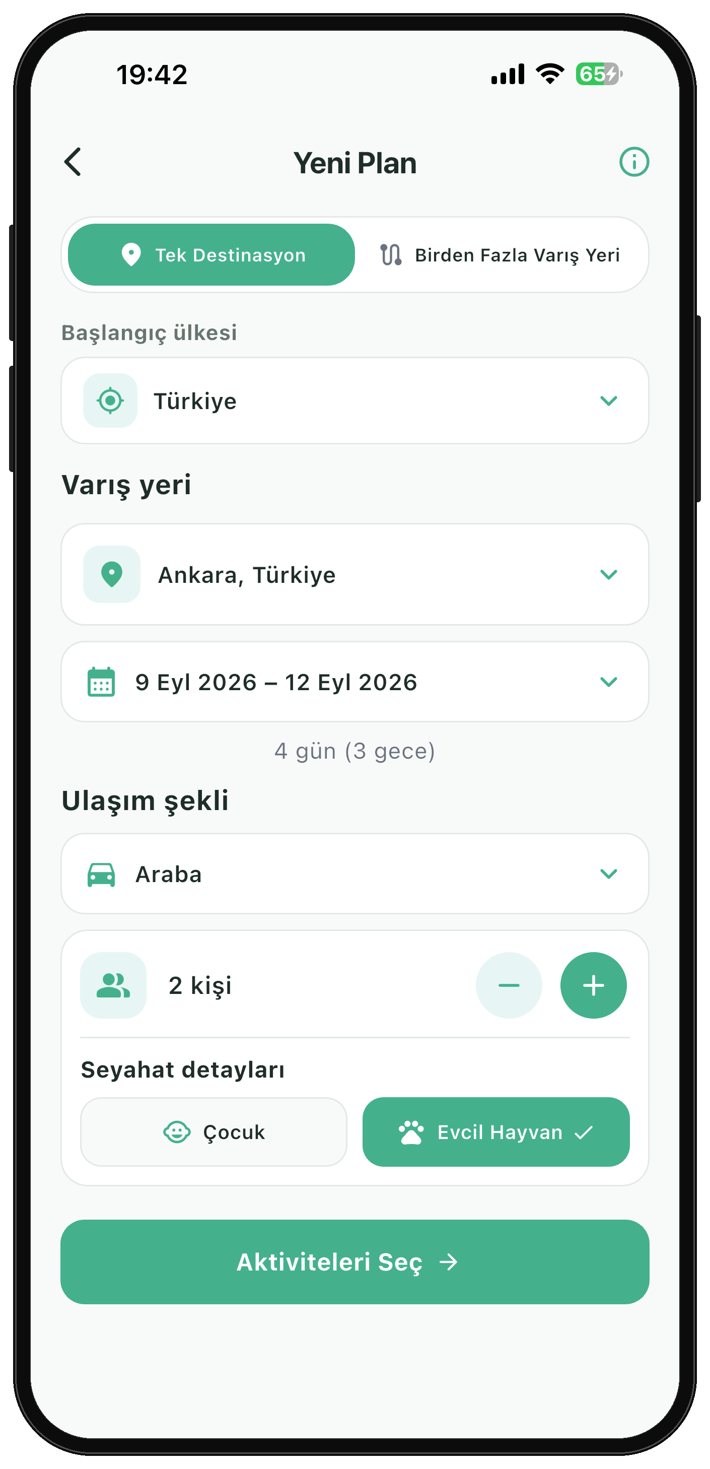 Plan oluşturma ekranı